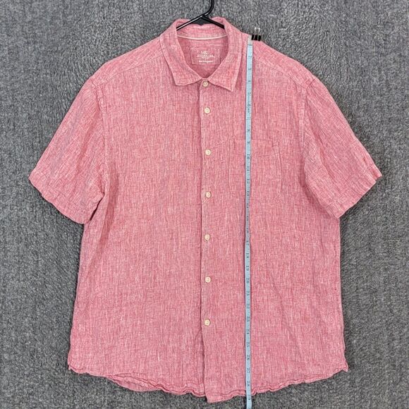M&S Collection Shirt Mens Large Red 100% Linen Short Sleeve Casual Button Up - Picture 4 of 13